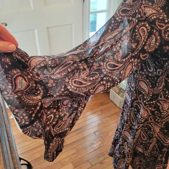 Betsy Johnson Paisley Black and Brown Faux Wrap Dress sz 4 Boho Festival NWOT - Picture 5 of 7
